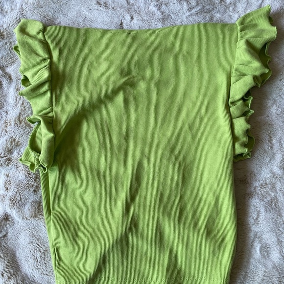 Zara Lime Green Ruched V-Neck Top size M cottton - Picture 4 of 5